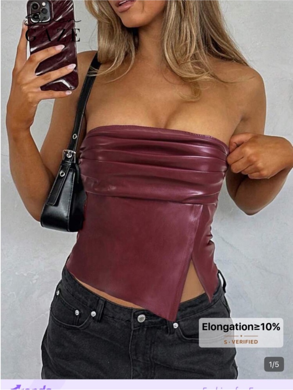 SHEIN Burgundy Faux Leather Ruched Tube Top size small